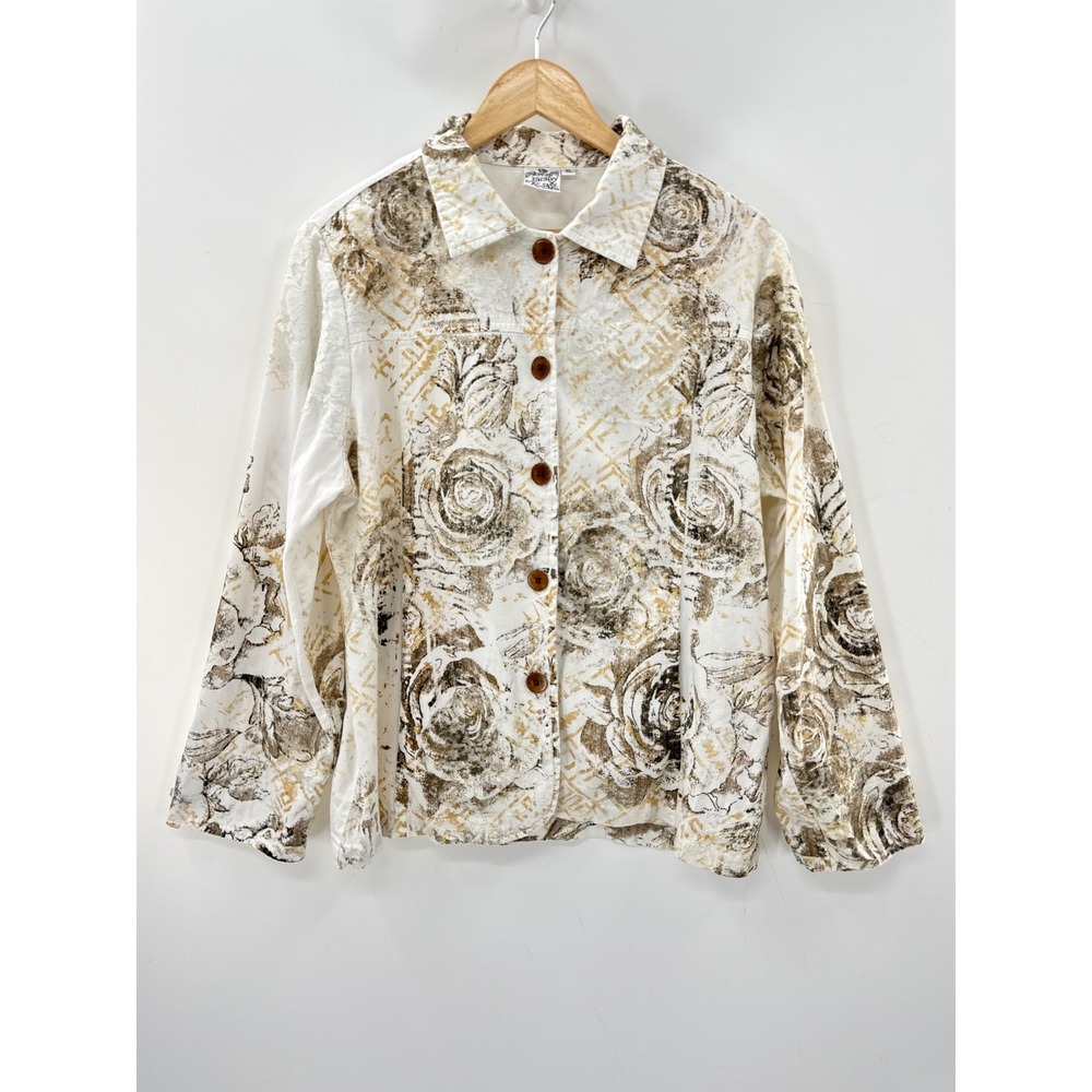 Parsley & Sage Jacket XL Floral Rose 100% Cotton Art to Wear Lagenlook Boho